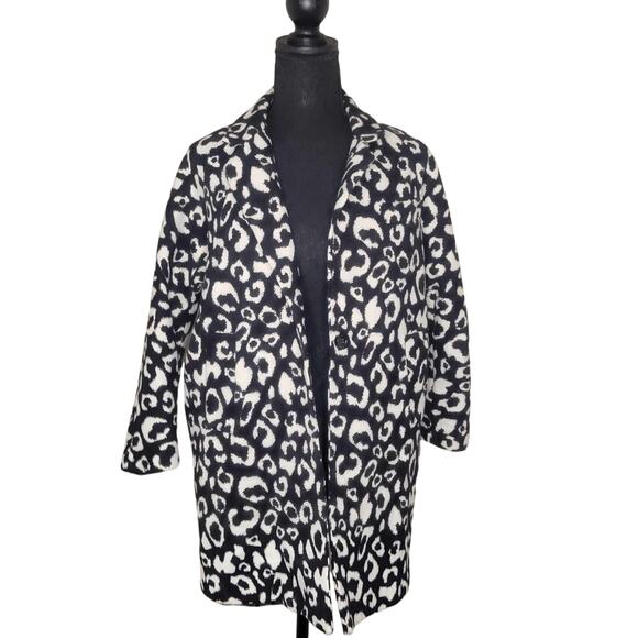 Forever 21 Vintage Black White Animal Print Coat Button Down Knee Length Small - Picture 1 of 4